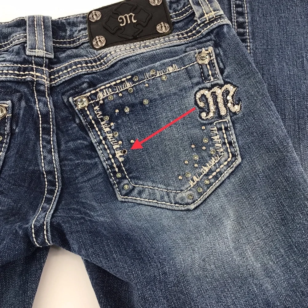 Miss Me Style JE5340T10R Accent Sequin Straight Leg Jeans Sz 26 - Picture 12 of 16